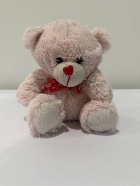 Source Unknown Soft Pink Teddy Bear with Red Heart Nose